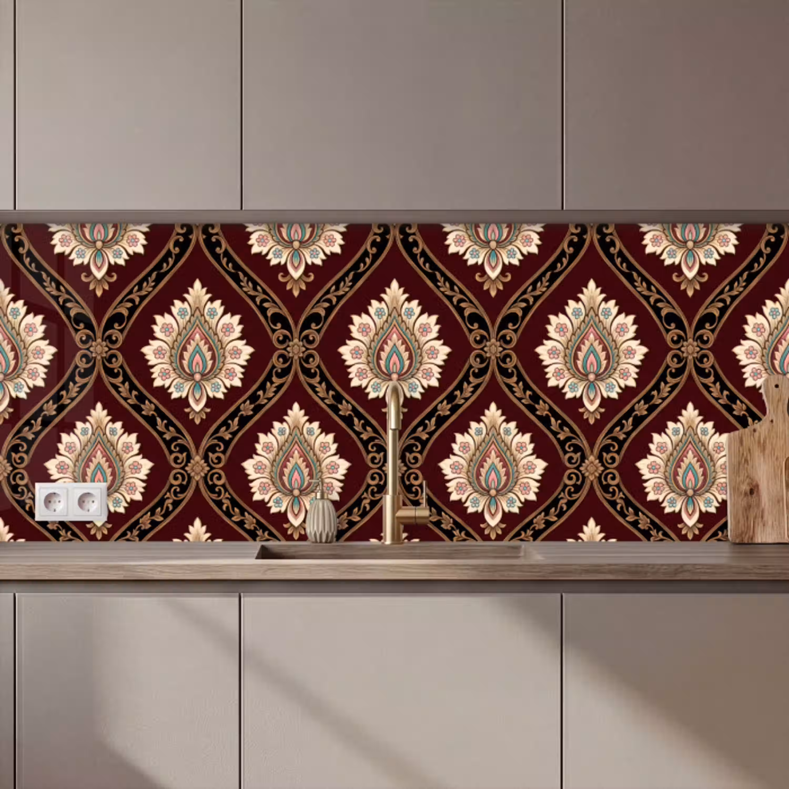 Patroon - Bloemmotief - Decoratie - Klassiek - Rood keuken achterwand 2 middel zz_3dshopping
