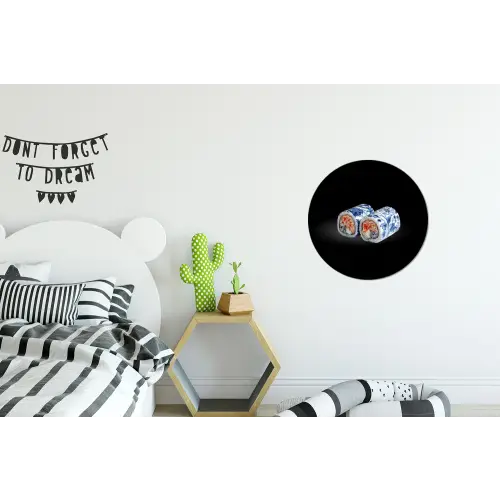 Sushi - Delfts blauw - Rijst - Vis - Elegant Wandcirkel aluminium klein -kinderkamer