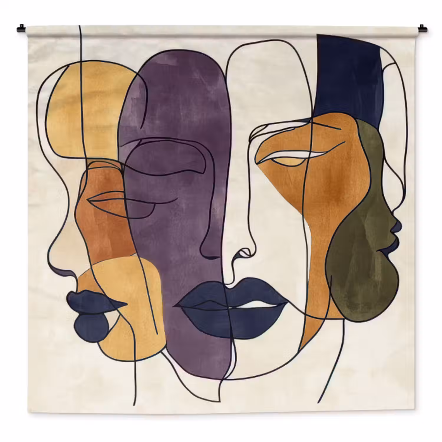 Wandkleed - Abstract - Overlappende gezichten - Paars - Donkergroen