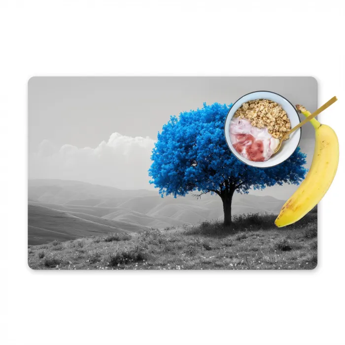 Boom - Natuur - Blauw - Zwart wit Placemat vinyl groot -zzzproduct_Kitchenyeah-website