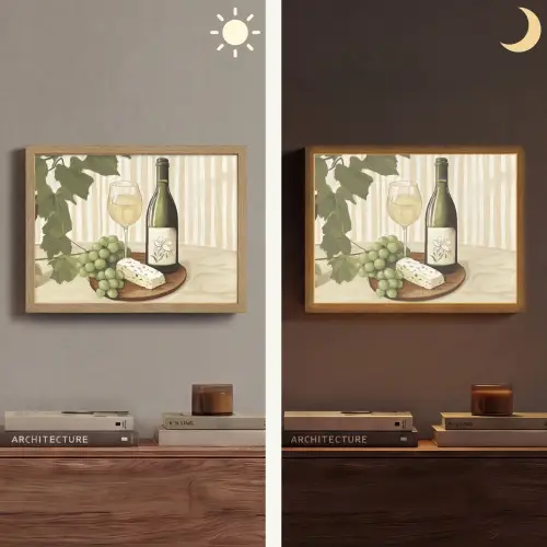 Wijn - Druiven - Kaas - Bladeren Light Box met batterij (Wandlamp) middel -sfeer3