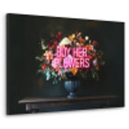 Quote - Bloemen - Vaas - Neon Textielframe zwart klein -3d