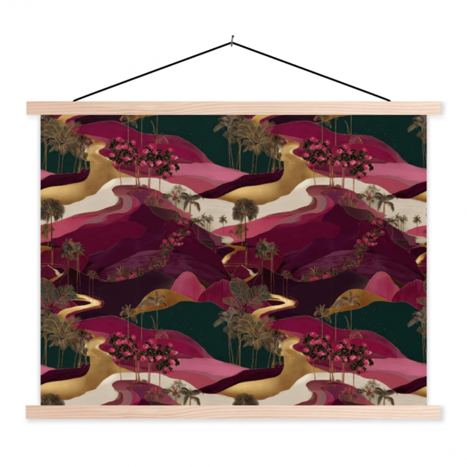 Magisch - Palmbomen - Goud textielposter latten blank klein 122 -3d
