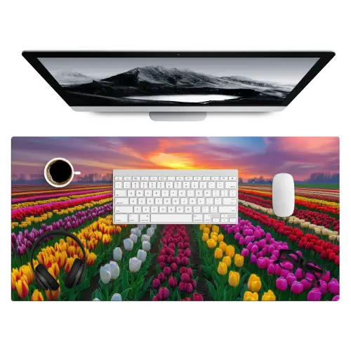 Tulpenveld - Zonsondergang - Kleurrijk Muismat XXL klein -3d