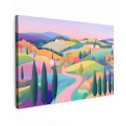 Landschap - Paars - Pastel - Huizen Tuinposter op houten frame 2 cm dik klein -3d