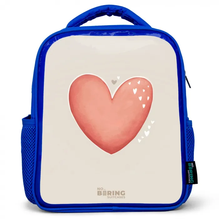 Rood hart op een beige achtergrond Kinderrugzak - Blauw middel -3d