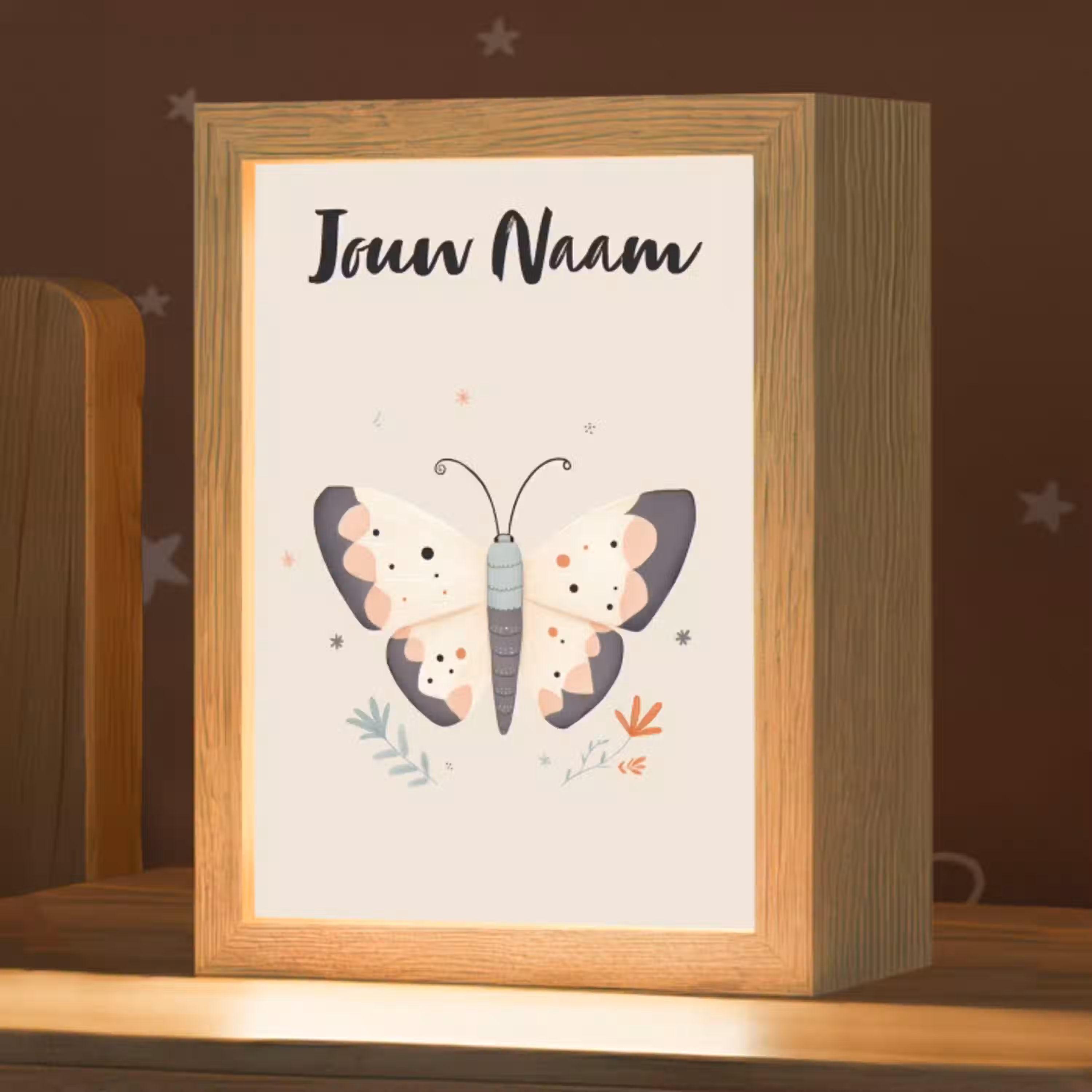 Vlinder - Vleugels - Bloemen - Beige Light Box met kabel (Kinderlampje) klein -zzz_3d_website