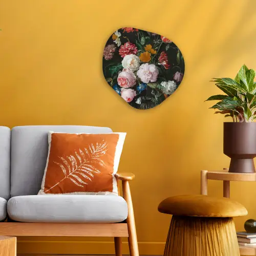 Stilleven met bloemen in een glazen vaas - Schilderij van Jan Davidsz. de Heem Wandcirkel Organisch Forex 3mm klein -sfeer4