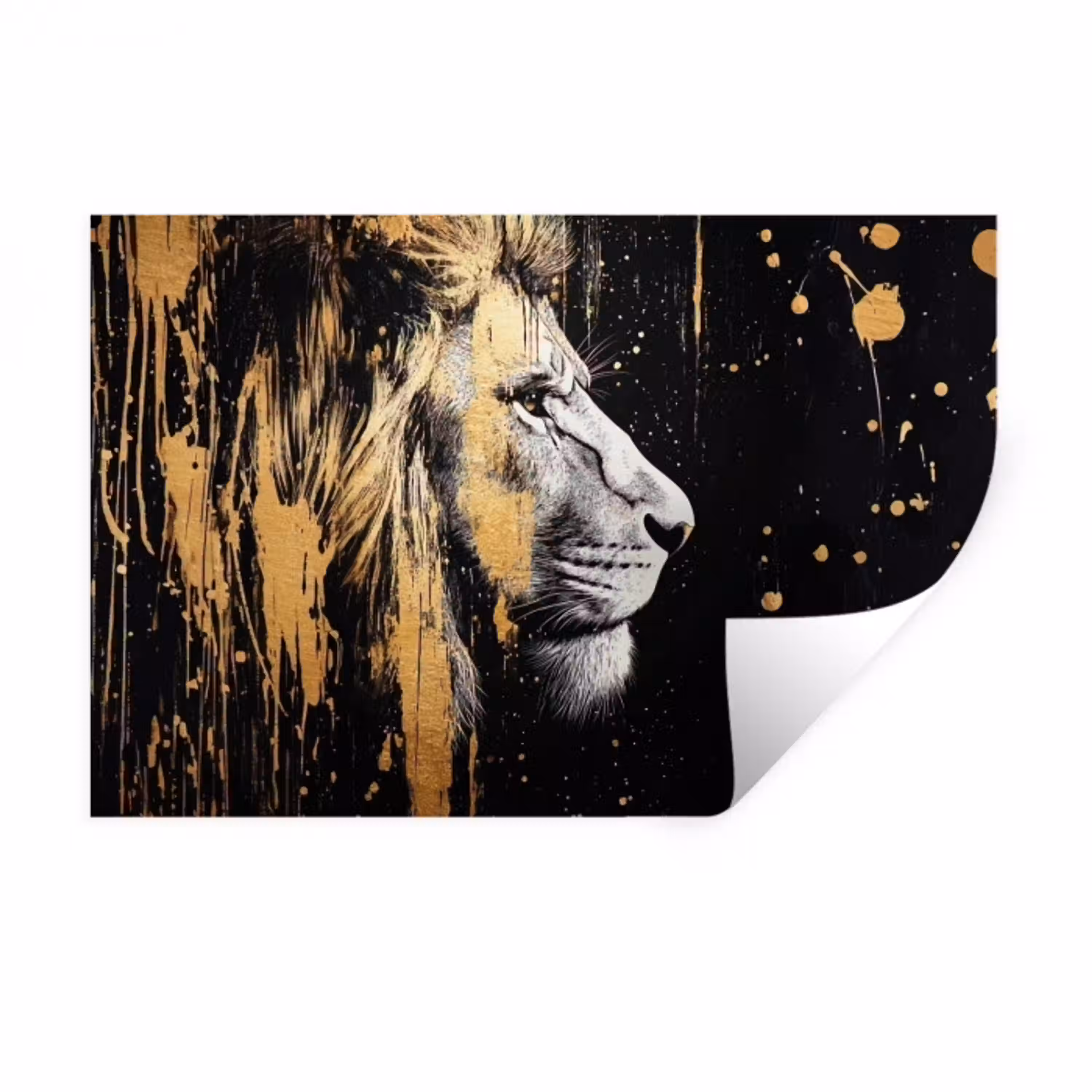 Portret - Leeuw - Abstract - Goud Muursticker klein -3d
