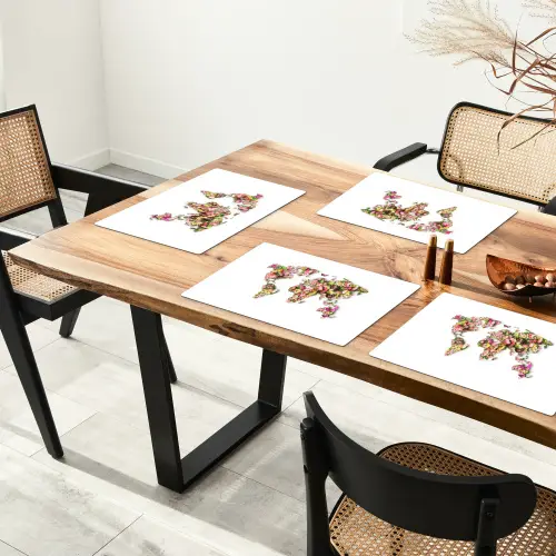 Wereldkaart - Bloemen - Felgekleurd Placemat vinyl groot -zzsfeer4_Kitchenyeah-website