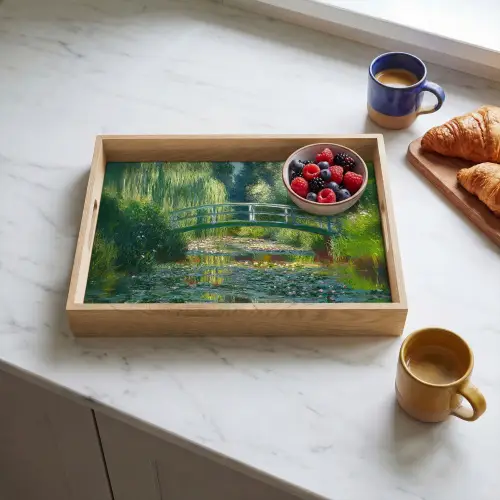 Brug - Hout - Vijver - Waterlelies Dienblad Rechthoek middel -sfeer2