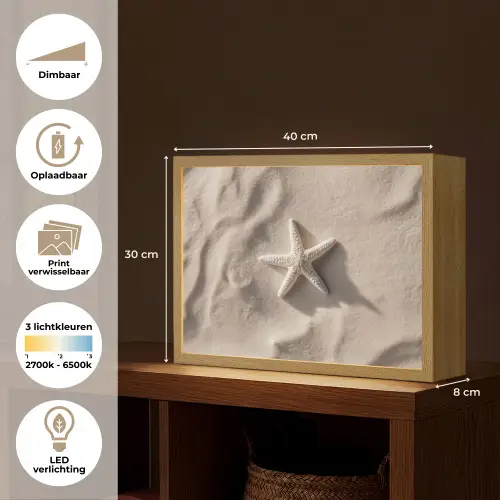 Strand - Zeester - Zand - Beige Light Box met batterij (Wandlamp) middel -USP_websiteoverzichtNL
