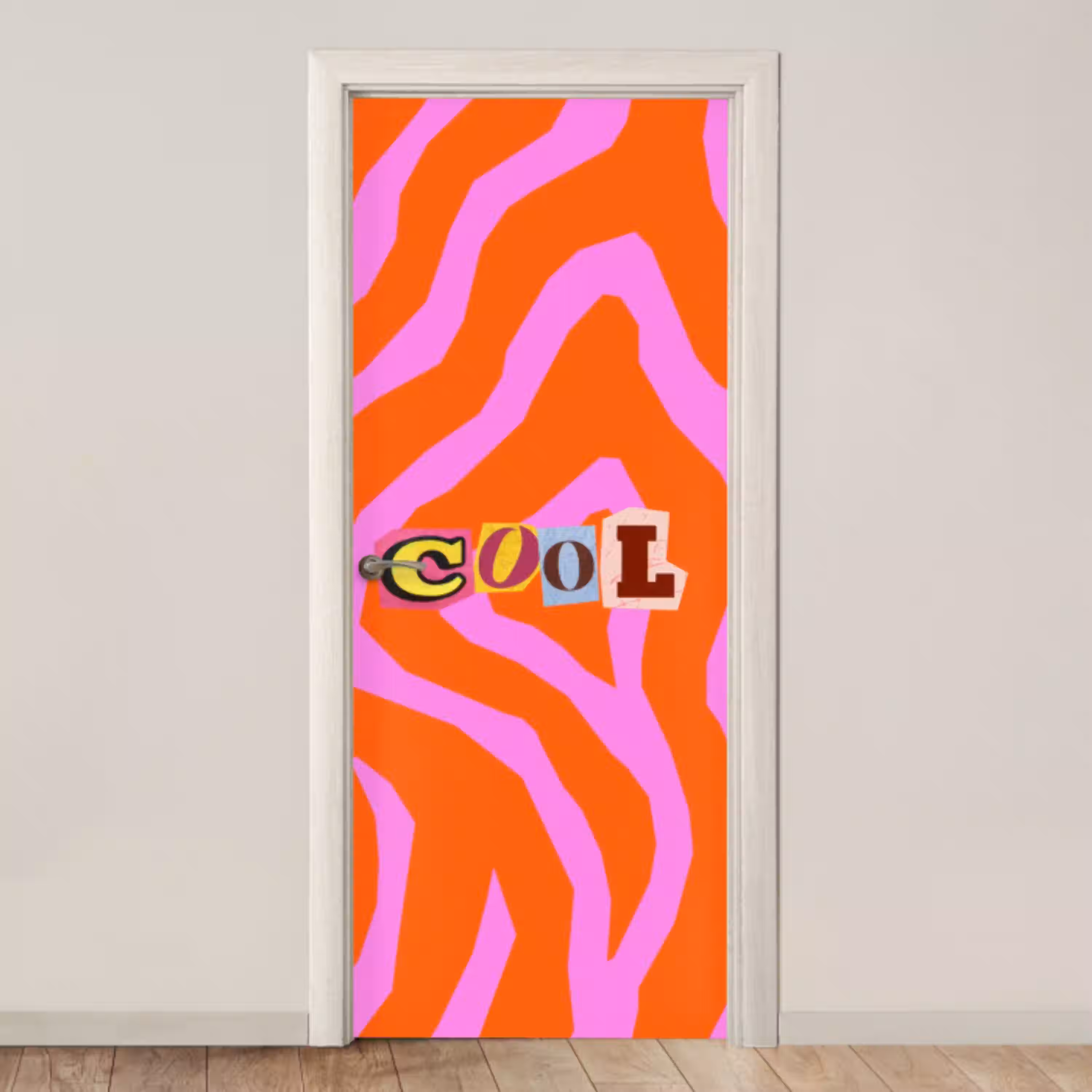 Zebraprint - Grafisch - COOL - Oranje deurposter klein -3d_beige