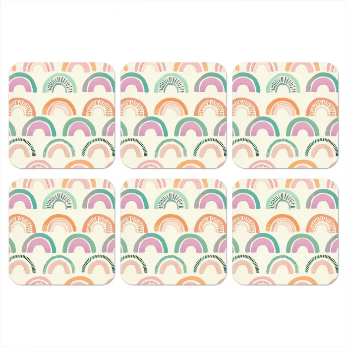 Regenboog - Pastel - Patroon onderzetter kurk middel -3d