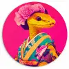 Hagedis - Bloemen - Roze - Kimono Wandcirkel plexiglas klein -3d