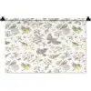 Birds - Flowers - Gray - Yellow Wandkleed katoen klein 269 -zz3d