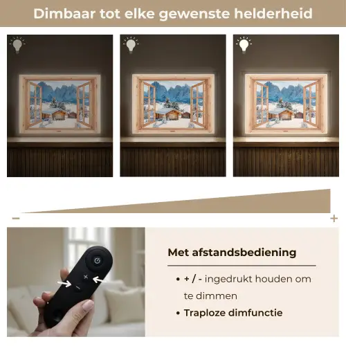 Doorkijk - Winterlandschap - Huisje - Bergen - Uitzicht Light Box met batterij (Wandlamp) middel -USP_dimbaarNL
