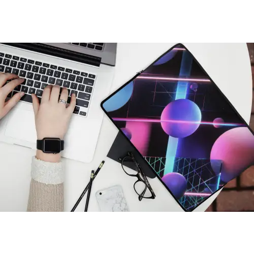 Bollen - Neon - Lijnen - Roze laptophoes neopreen klein -bureau