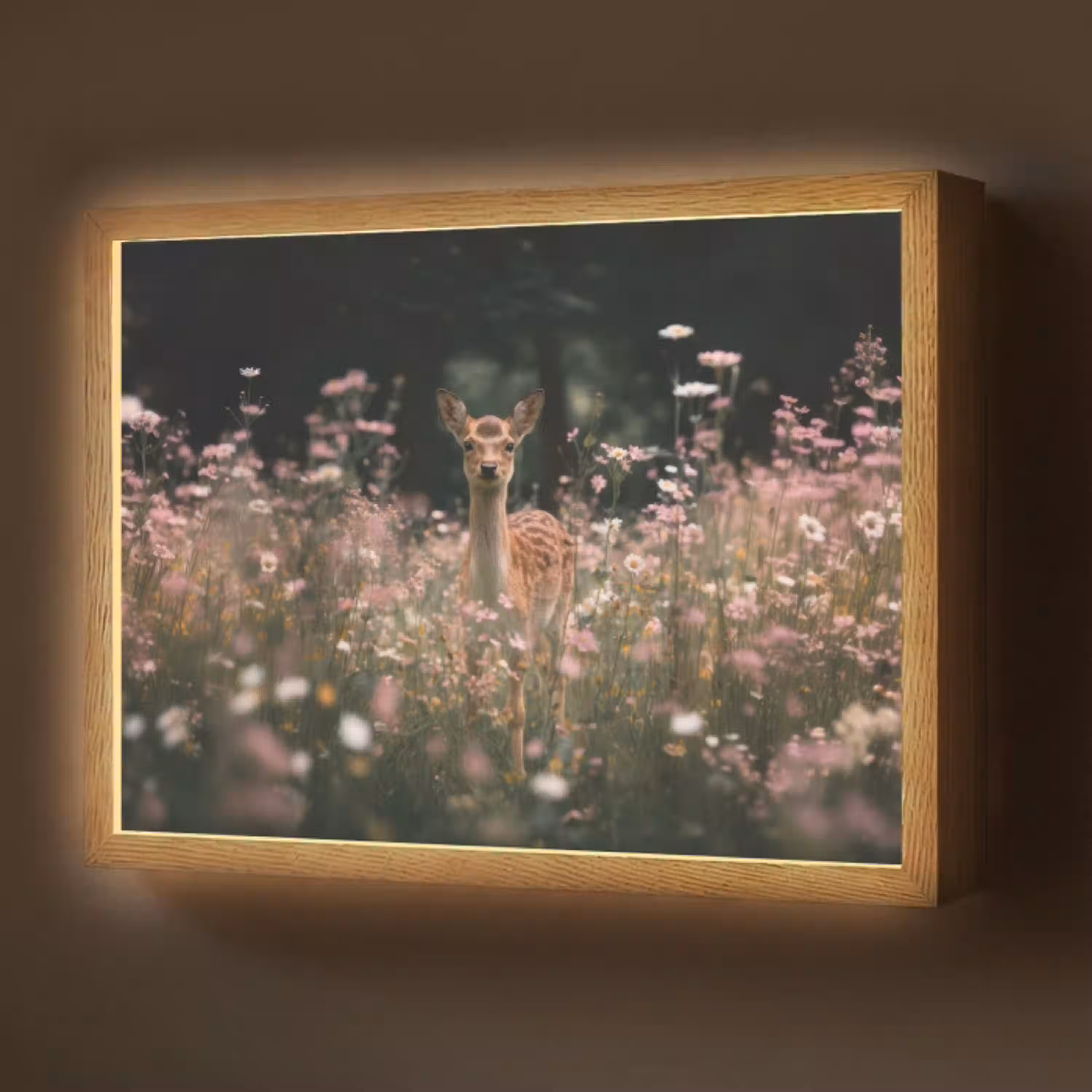 Hert - Wilde bloemen - Bos Light Box met batterij (Wandlamp) middel -z3d_website