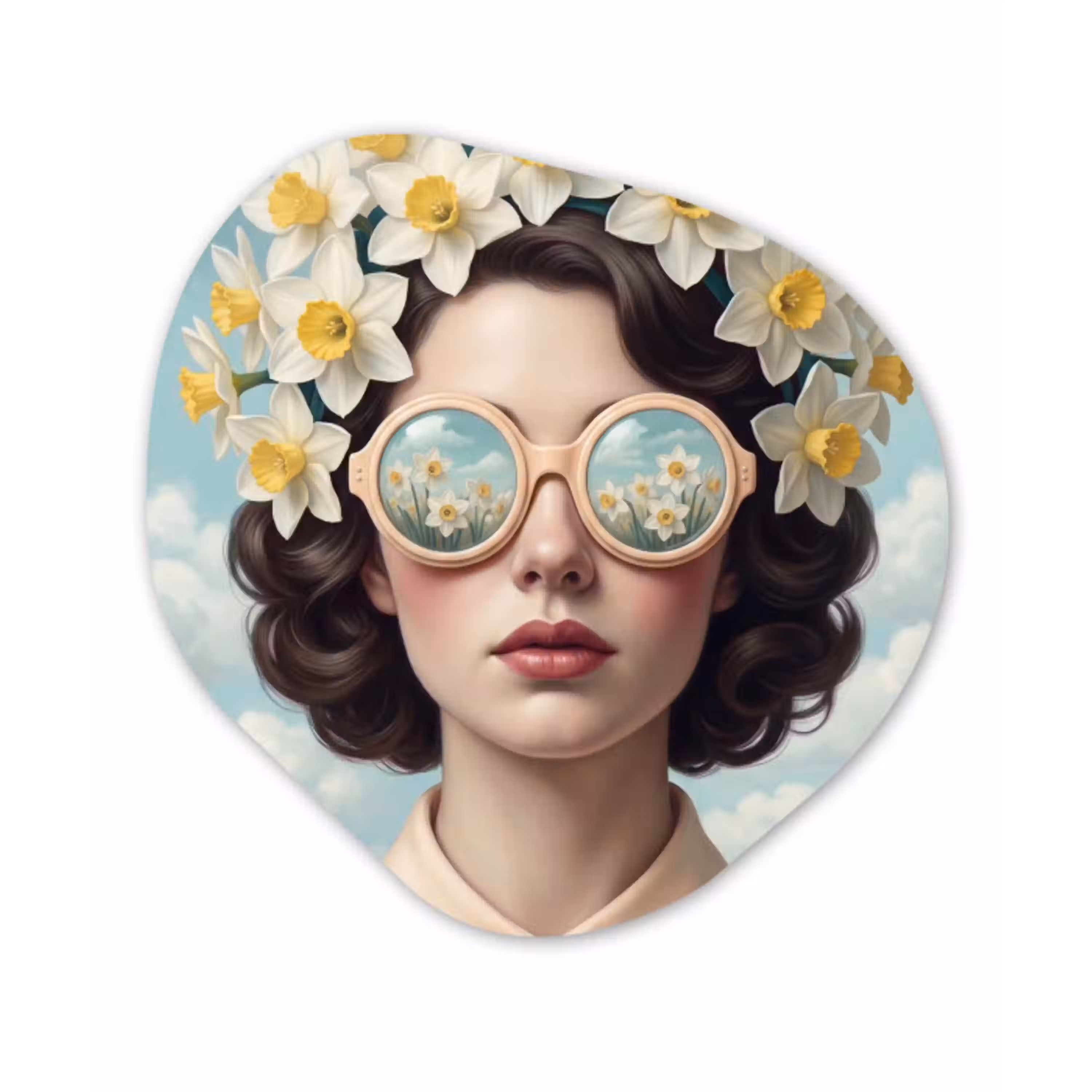 Vrouw - Narcissen - Geel Wandcirkel Organisch Forex 3mm klein -3d
