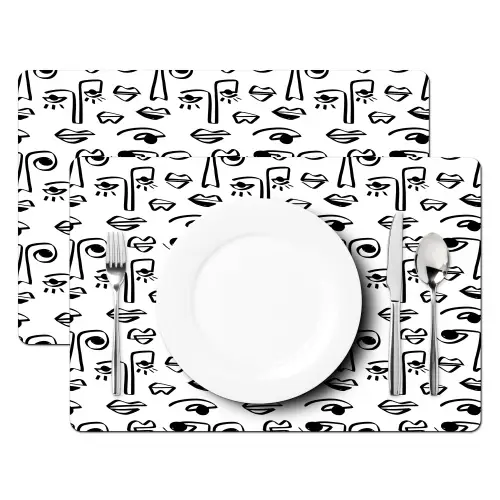 Gezicht - Zwart - Lijnen - Artistiek Placemat vinyl groot 368 -zzsfeer2_Kitchenyeah-website