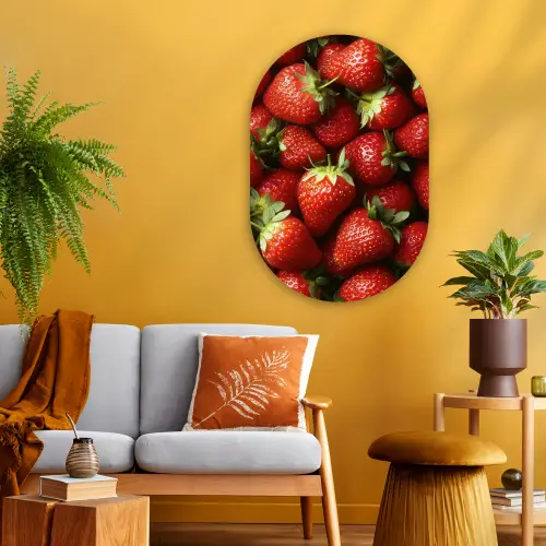 Aardbei - Fruit - Rood Wandcirkel Ovaal Glas middel -sfeer4