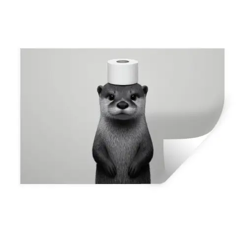 Otter - WC rol - Zwart - Wit Muursticker klein -3d