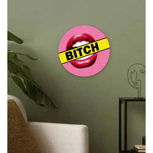 Lippen - Tekst - Kleurrijk Wandcirkel kunststof plaat 5mm dik klein -sfeer3
