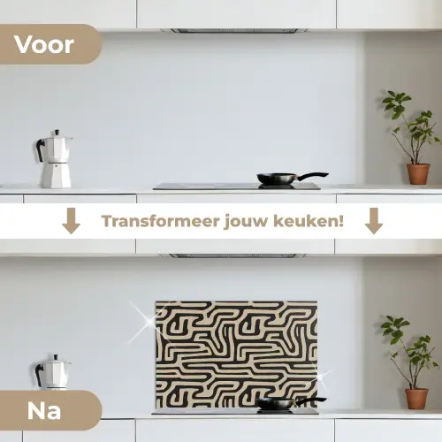 Grafisch - Lijnen - Zwart keuken achterwand spatscherm klein 900 -voor_na_NL