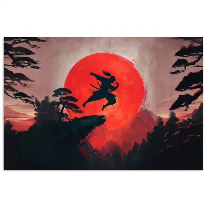 Zon - Krijger - Bomen - Bergen poster papier klein -3d