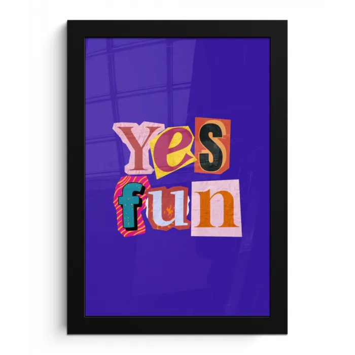 Yes fun - Kleurrijk - Collage-stijl fotolijst zwart zonder passe partout klein -3d