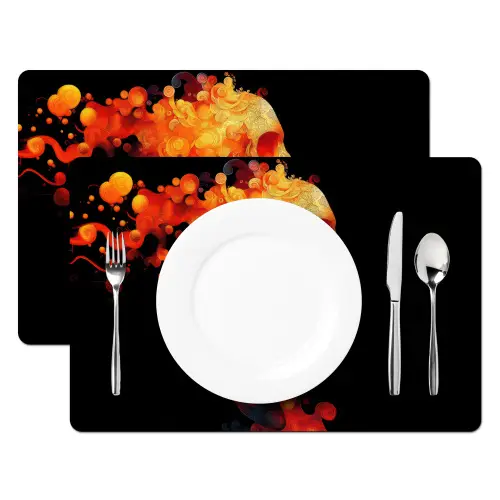 Schedel - Oranje - Zijaanzicht - Vlammen Placemat vinyl groot -zzsfeer2_Kitchenyeah-website
