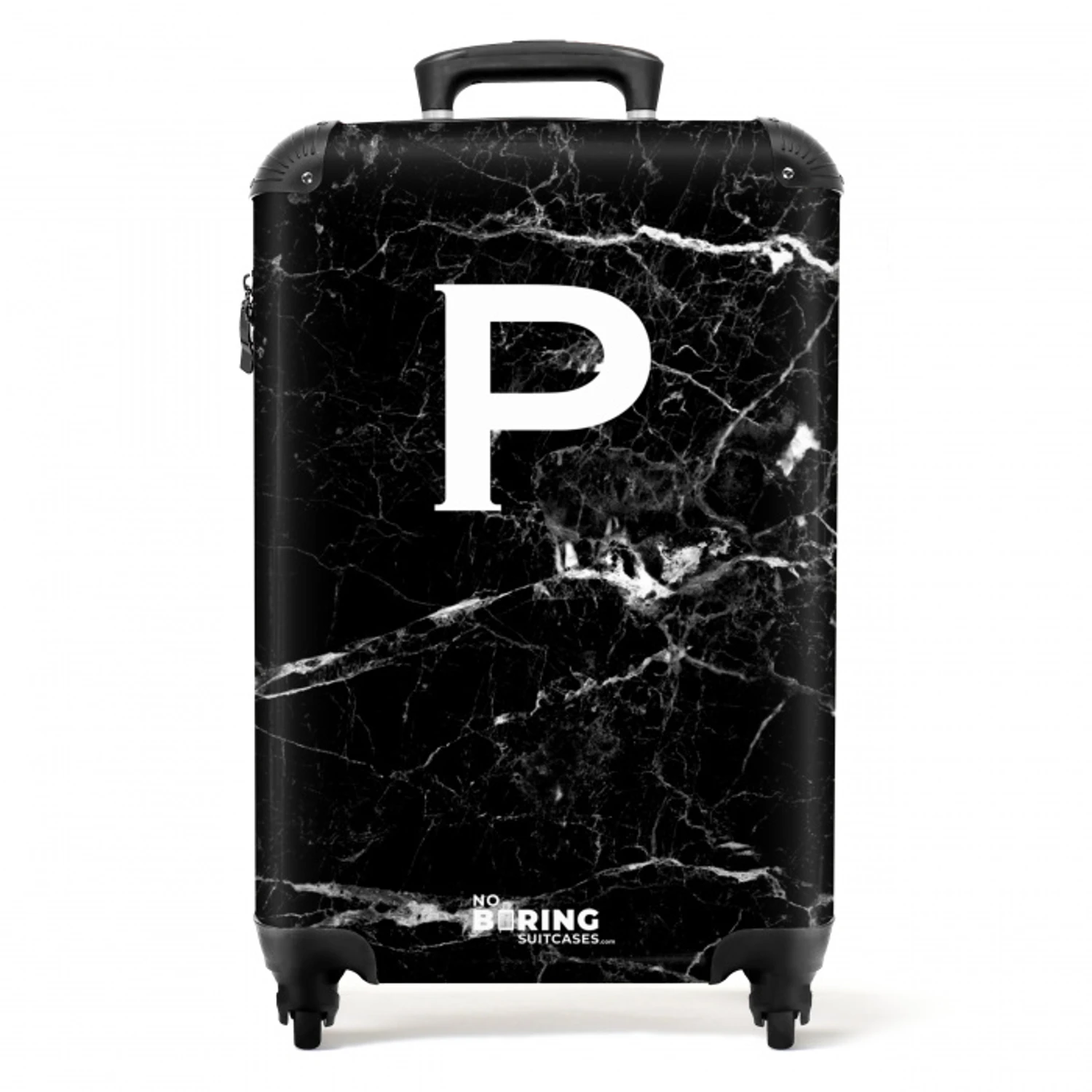 Marmer print - Letter P - Zwart NBS - Handbagage koffer - Unisex middel -productfoto_recht