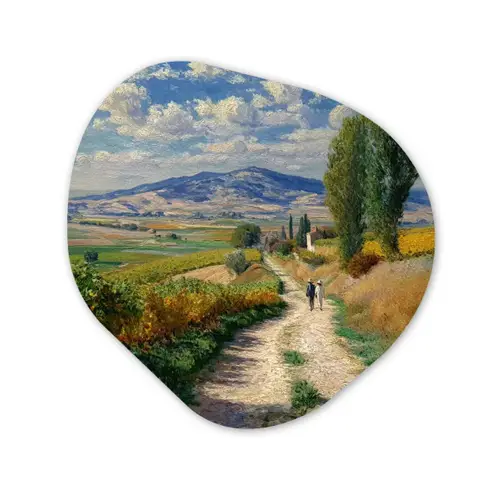 Mensen - Wandelen - Zandpad - Velden Wandcirkel Organisch Aluminium middel -3d