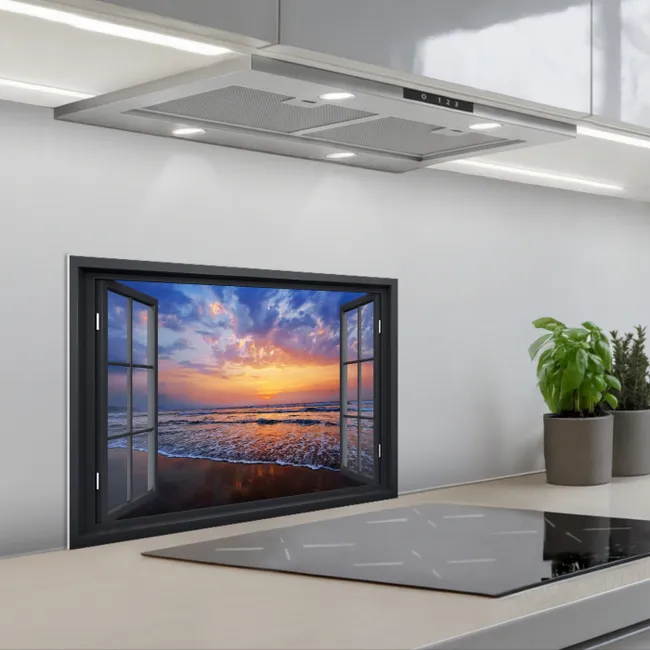Zonsondergang aan Zee Gezichtspunt keuken achterwand spatscherm klein -3d_schuin