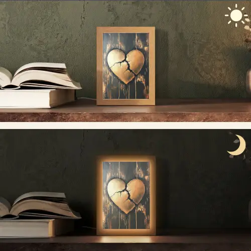 Gebroken hart - Goud - Houtlook - Liefde Light Box met kabel (Tafellamp) klein -sfeer3