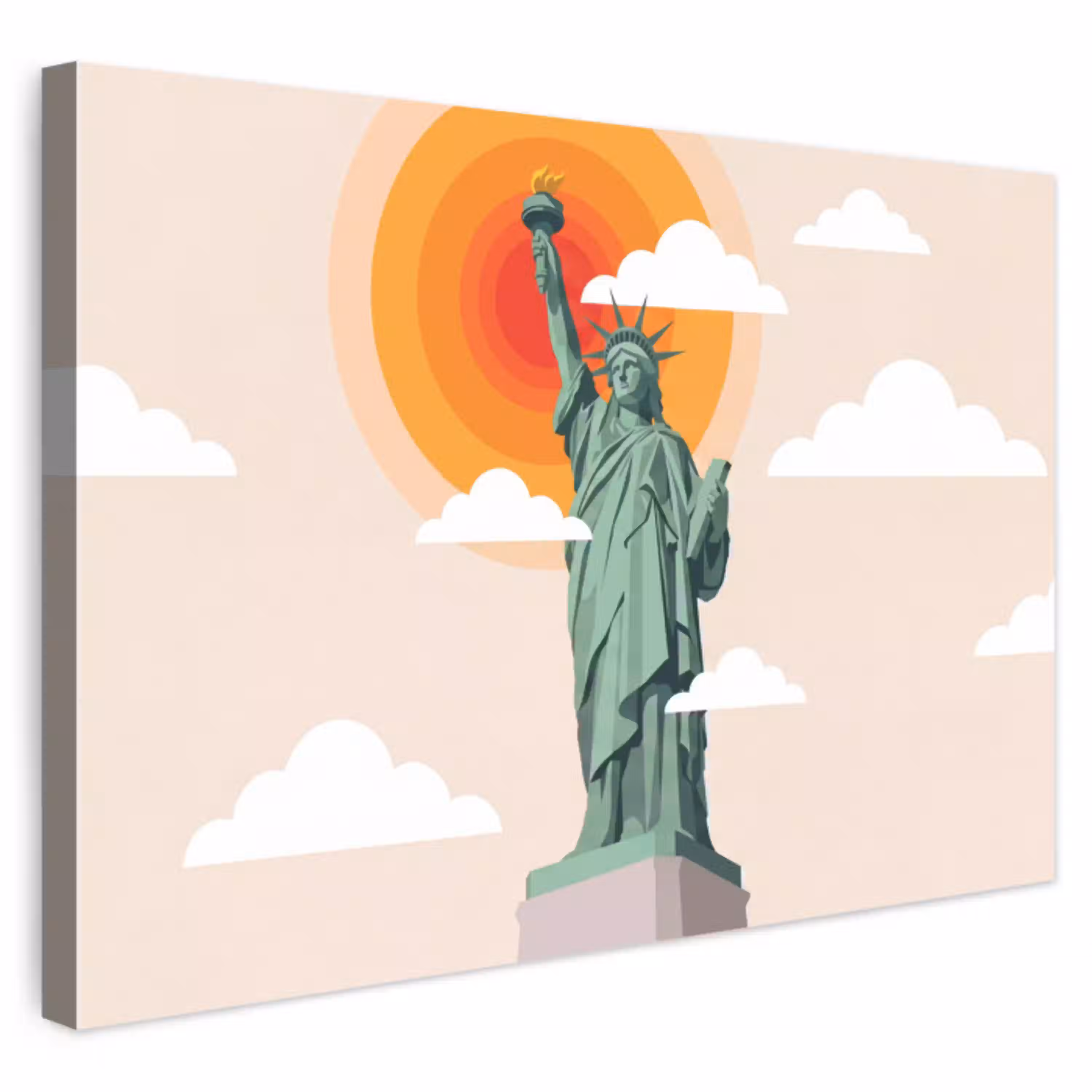 Vrijheidsbeeld - New York - Zon - Modern Tuinposter op houten frame 2 cm dik klein -3d