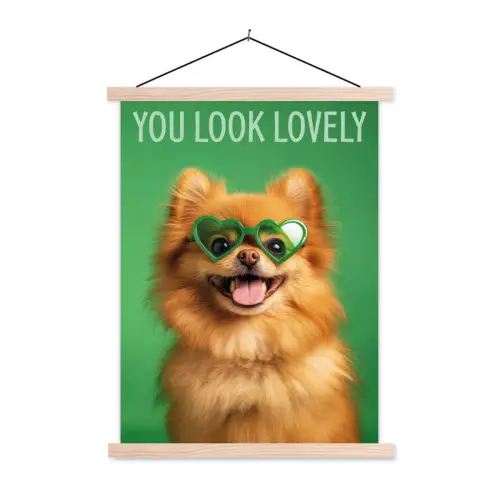 Hond - Zonnebril - Valentijn - Love textielposter latten blank klein -3d