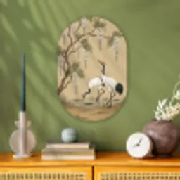 Kraanvogels - Water - Beige Wandcirkel Ovaal Forex klein -sfeer2