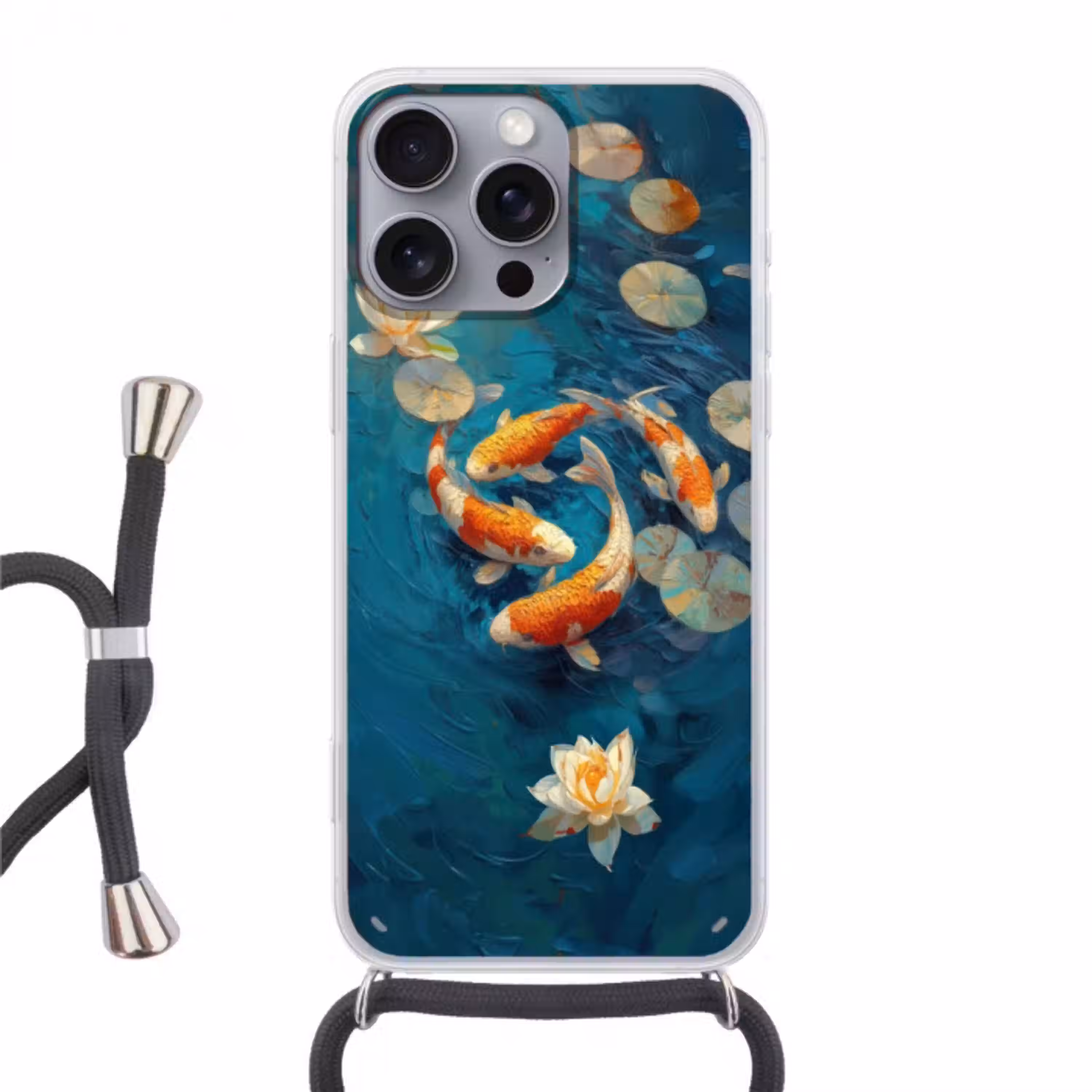 Vissen - Waterlelies - Oranje - Water Hoesje iPhone 16 Pro Max met koord klein -3d