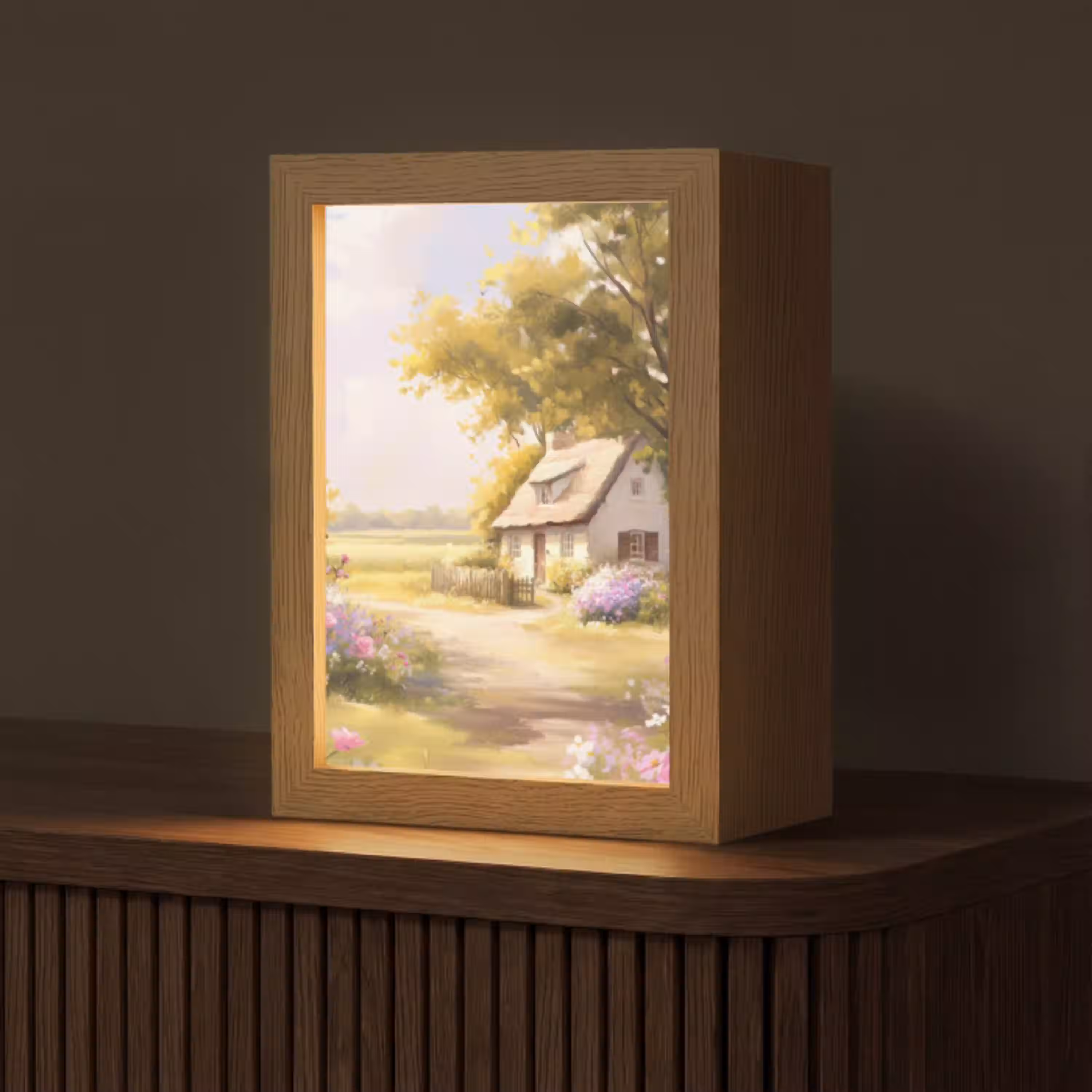 Huisje - Hout - Bloemen Light Box met kabel (Tafellamp) klein -z3d_website