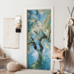 Amandelbloesem boom - Blauw - Abstract deurposter klein -sfeer6