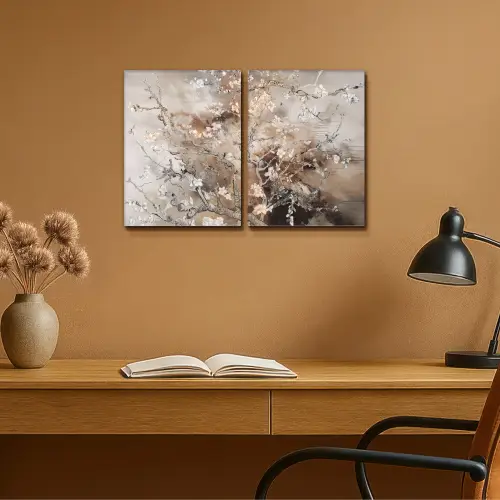 Amandelbloesem - Abstract - Beige Canvas - Meerluiken 2 luik klein -sfeer5