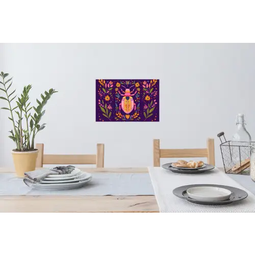 Kever - Felgekleurd - Bloemen - Bladeren Muursticker klein -eettafel