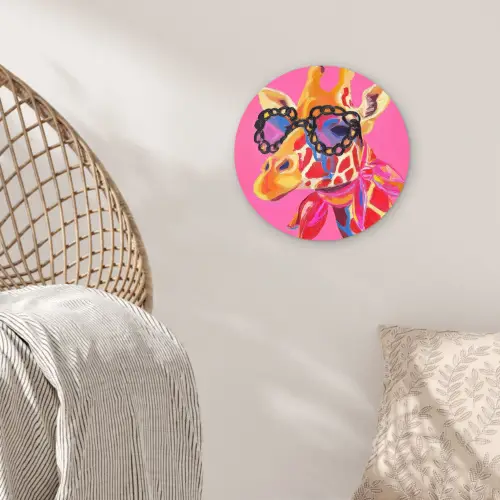 Giraf - Roze - Bril - Sjaal Wandcirkel plexiglas klein -sfeer5