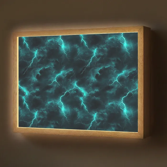Turquoise - Bliksem  - Wolken Light Box met batterij (Wandlamp) middel 907 -z3d_website
