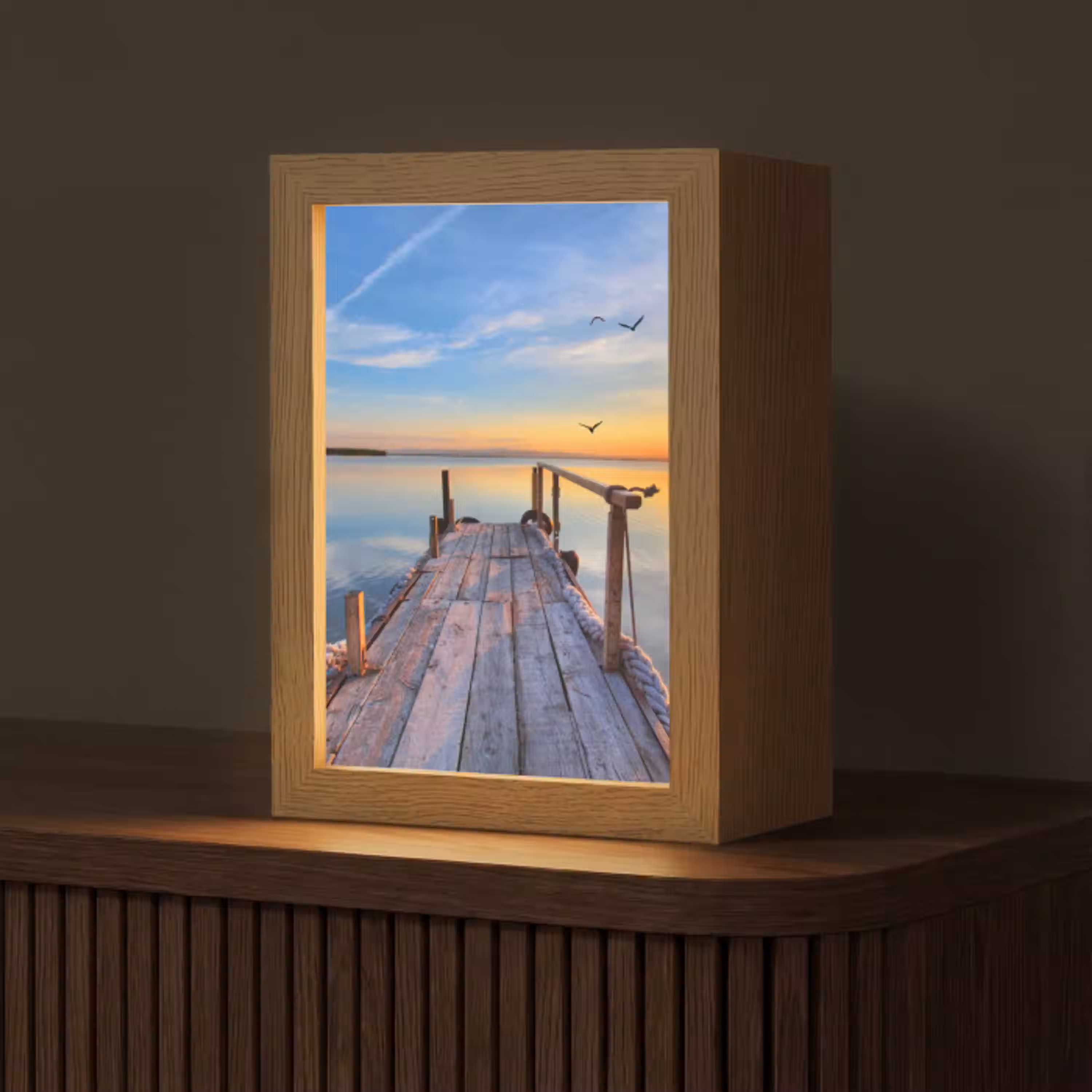 Water - Steiger - Vogels - Zonsondergang - Horizon Light Box met kabel (Tafellamp) klein -z3d_website