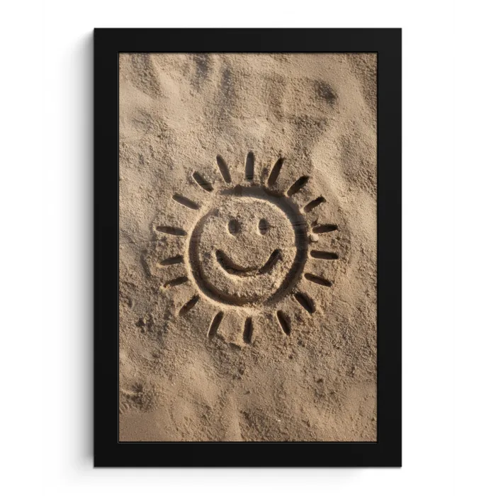 Gezichtje - Zon - Zand - Getekend fotolijst zwart zonder passe partout klein -3d