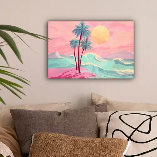 Palmbomen - Golven - Zee canvas 2cm klein -sfeer1