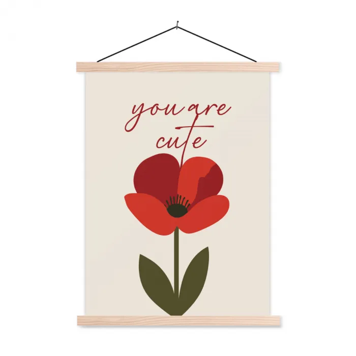 Klaproos - Bloem - Rood - Valentijn textielposter latten blank klein -3d
